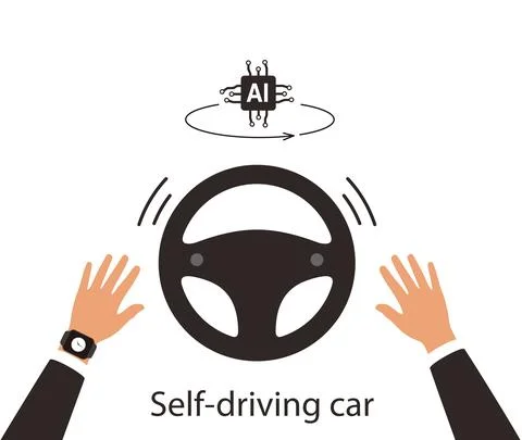 Autonomous self-driving concept, no touching, artificial intelligent, vector Stock Illustration