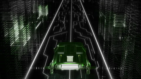 Autonomous Self-Driving Intelligent Vehicle Moving In Digital Urban Space Stock Footage 224715894