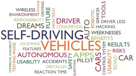 Autonomous, self-driving, vehicles word tag cloud. loop able, white variant. Stock Footage 77074574