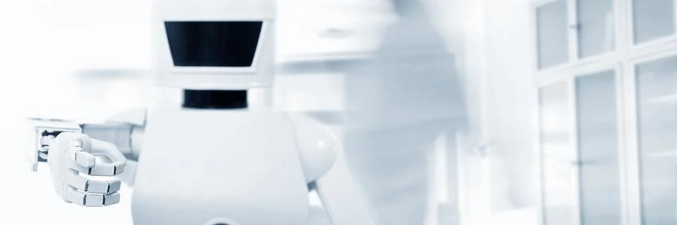 Autonomous service robot in front of an empty room Fotos Stock