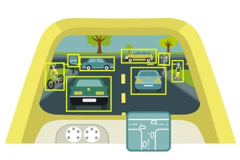 Autonomous smart car interior poster Stock Illustration