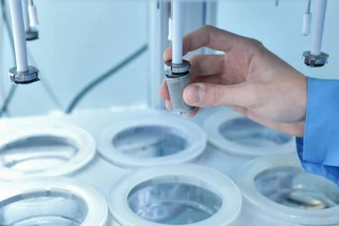Autonomous solubility tester. Imitation dissolution of the table Stock Photos