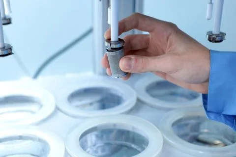 Autonomous solubility tester. Imitation dissolution of the table Stock Photos