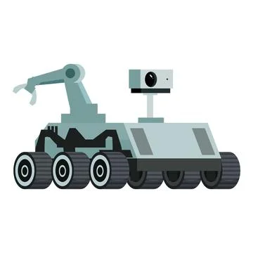 Autonomous space rover exploring a new planet, equipped with a robotic arm an Stock Illustration