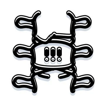 Autonomous spider robot illustration featuring warning signs Stock Illustration