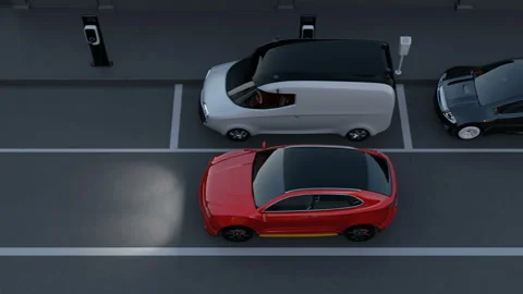 Autonomous SUV is parallel parking into parking lot at roadside Stock Footage 90267924