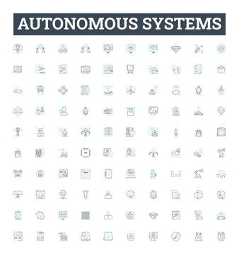 Autonomous systems vector line icons set. Autonomous, Systems, Robotics, AI Stock Illustration