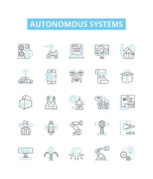 Autonomous systems vector line icons set. Autonomous, Systems, Robotics, AI Stock Illustration