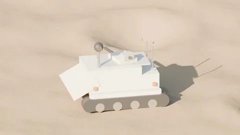 Autonomous tracked combat robot desert test range loop Stock Footage 340486090