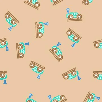 Autonomous tractor robot harvests vector seamless pattern 스톡 일러스트