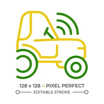Autonomous tractor two color line icon Stock Illustration