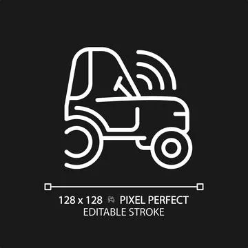 Autonomous tractor white linear icon for dark theme Stock Illustration