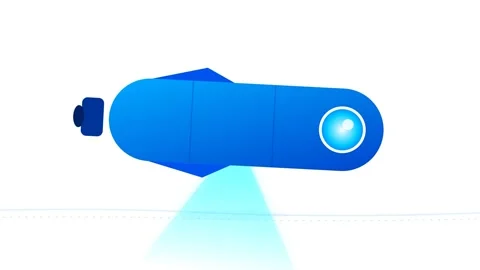 Autonomous Underwater Submarine Drone Icon with Scanning Sonar Beam and Sea.. Видео 346130822