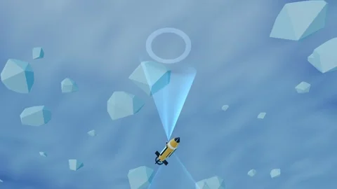 Autonomous underwater vehicle gliding beneath sea ice keels Vídeo Stock 344548806