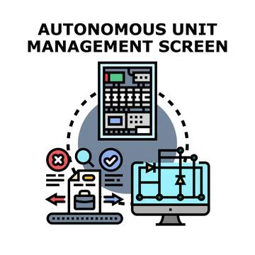 Autonomous unit management screen observing controlling system Illustrazione stock