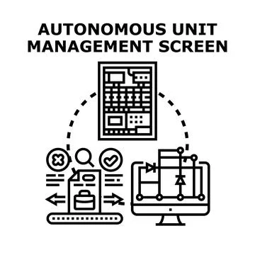 Autonomous unit management screen observing controlling system Stock Illustration