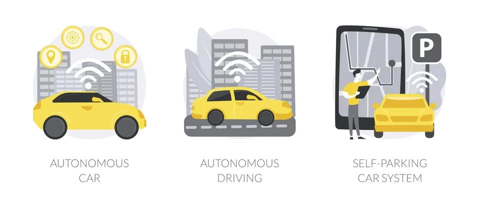Autonomous vehicle abstract concept vector illustrations. 스톡 일러스트