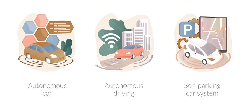 Autonomous vehicle abstract concept vector illustrations. 스톡 일러스트