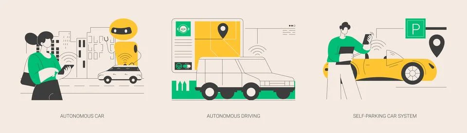 Autonomous vehicle abstract concept vector illustrations. Stock Illustration