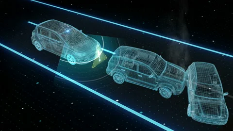 Autonomous vehicle, Collision Avoid car, Keep the car distance, X-ray image. 4k Stock-Footage 87369603