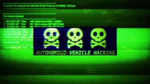 Autonomous Vehicle Hacking on digital screen message on computer screens Stock Footage 317056504