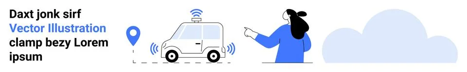 Autonomous Vehicle Navigation with User Interaction and Location Pin Indicato Stock Illustration
