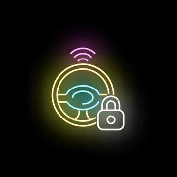 Autonomous vehicle security system glowing neon icon Stock Illustration