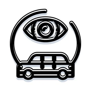 Autonomous vehicle seeing road with integrated camera system Stock Illustration