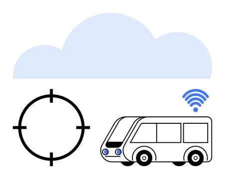 Autonomous Vehicle Technology with Cloud Connectivity, GPS Symbol, and Wireless Illustrazione stock