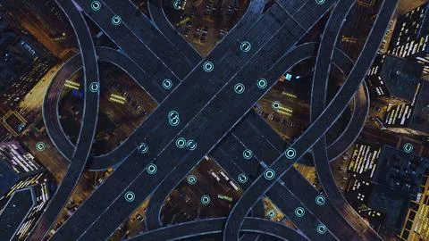 Autonomous Vehicles Autonomously Driving Through A City Using Sensors 스톡 일러스트