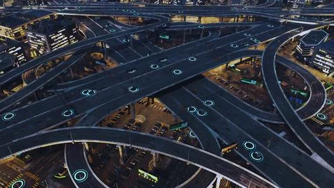 Autonomous Vehicles Moving Through A City Highway Using Radar Technology 스톡 일러스트