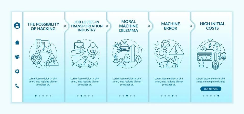 Autonomous vehicles technical errors onboarding vector template. Stock Illustration