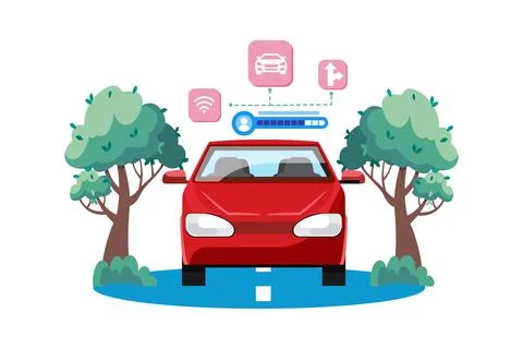 Autonomous vehicles use AI for navigation. Stock Illustration