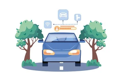 Autonomous vehicles use AI for navigation. Stock Illustration
