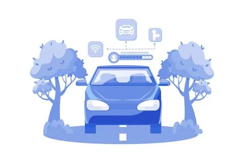 Autonomous vehicles use AI for navigation. Stock Illustration