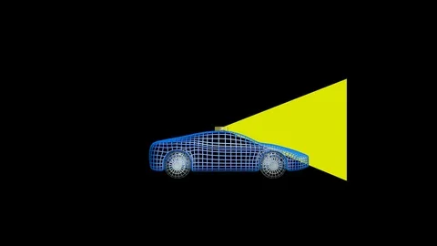 Autonomous wire frame self driving car with lidar scan signal. 3d animation Stock Footage 100906363
