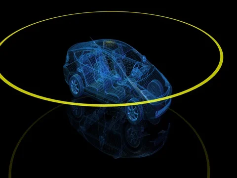 Autonomous wireframe driverless car with lidar scan signal Video stock 76845899