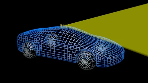 Autonomous wireframe self driving car with lidar scan signal.  View orbits car 库存影片 100569078