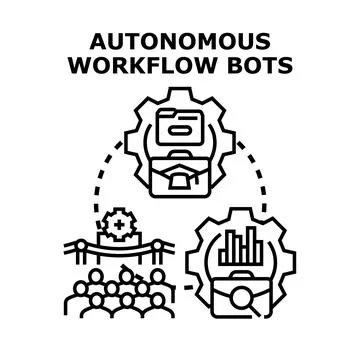 Autonomous workflow bots automating business processes concept Ilustração Stock