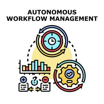 Autonomous workflow management system optimizing business processes loop Illustrazione stock