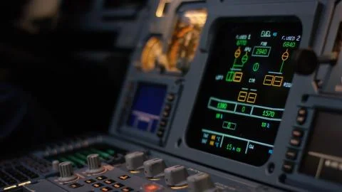 Autopilot control element of an airliner. Panel of switches on an aircraft Stock Photos