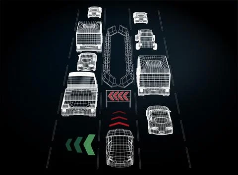 Autopilot system to navigate and avoid road works displayed on a highway Stock Illustration