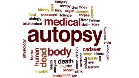 Autopsy animated word cloud, text design animation. Stock Footage