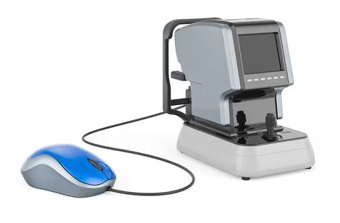Autorefractometer with computer mouse. 3D rendering 스톡 일러스트