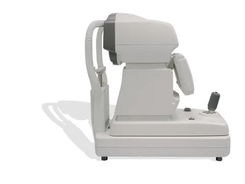 Autorefractor fore checking patient on white background. Stock Photos