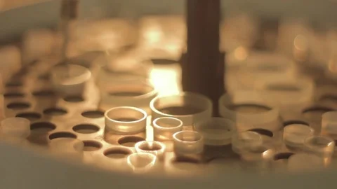 A autosampler machine takes some samples in a tray in a analytic equipment Vídeos de archivo 79061657