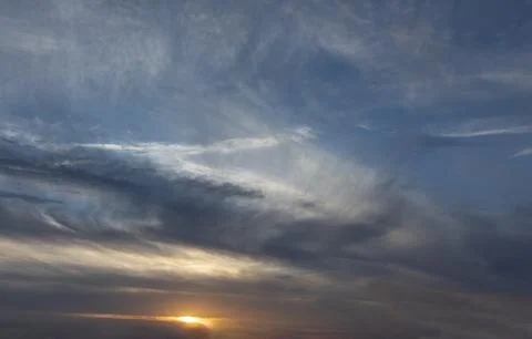 Autuminal sky at sunset with wispy clouds in France Stock Photos