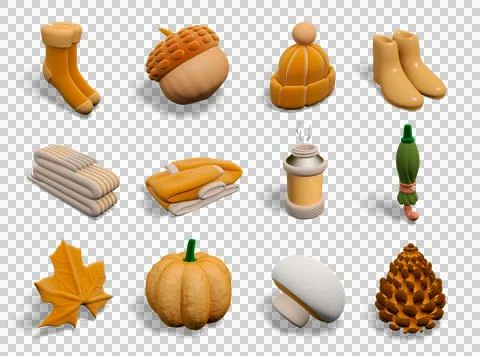 Autumn 3d icon set Stock Illustration