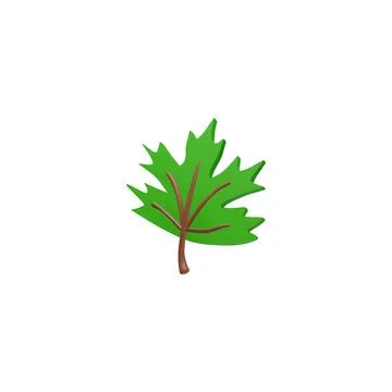 Autumn 3D vector maple leaf in green color in cartoon style. Stock Illustration