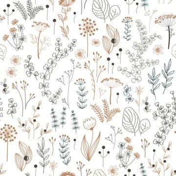 Autumn abstract seamless pattern. Minimal floral elements background, dry herbs Illustrazione stock